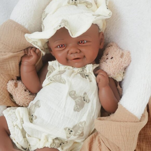 16.9in Full Silicone Not Vinyl Reborn tan Baby Girl Dolls Lifelike Reborn Baby - Picture 1 of 6